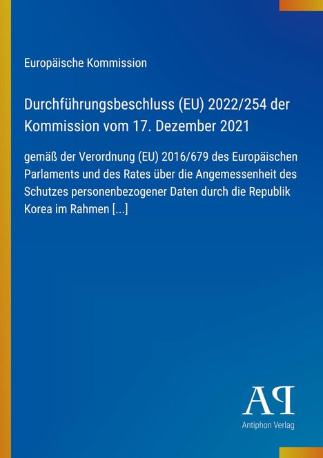 Titel: Durchführungsbeschluss (EU) 2022/254, Europäische Kommission, blaues Cover, gelbe Ränder, Verlag-Logo.