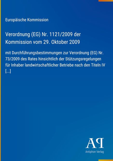 "Europäische Kommission, Verordnung (EG) Nr. 1121/2009, 29. Oktober 2009", blauer Hintergrund, Logostil.