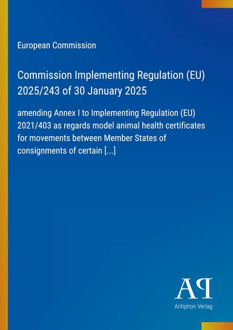 Text über EU-Vorschrift zur Tiergesundheit auf blauem Hintergrund; Logo unten rechts, orangefarbener Streifen links.