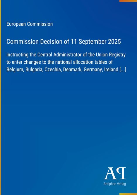 Text: "European Commission, Decision of 11 September 2025..." Blaues Layout mit gelbem Rand links, Logo unten rechts.
