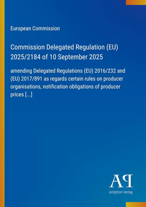 „Commission Delegated Regulation (EU) 2025/2184 of 10 September 2025“, blaues Cover, weißer Text, Logo unten rechts.