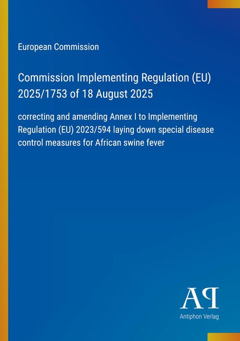 "Commission Implementing Regulation (EU) 2025/1753 of 18 August 2025," blauer Hintergrund mit dezentem Farbverlauf.