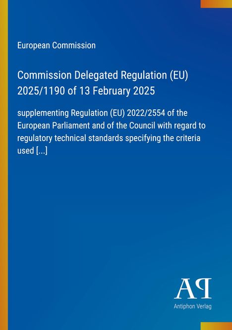 Text: "European Commission", "Commission Delegated Regulation (EU) 2025/1190". Blau mit gelboem Rahmen. Logo unten rechts.