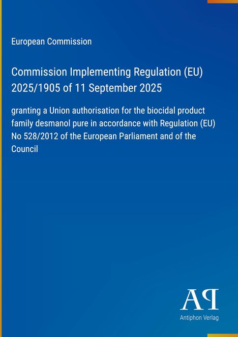 Kommissionsverordnung (EU) 2025/1905 vom 11. September 2025. Logo: Antiphon Verlag auf blauem Hintergrund.