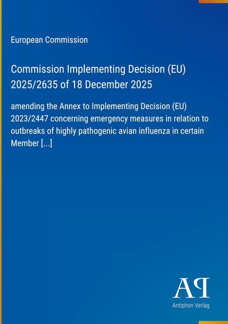 Text: "European Commission, Commission Implementing Decision (EU) 2025/2635 of 18 December 2025." Blaues Dokumentendesign.