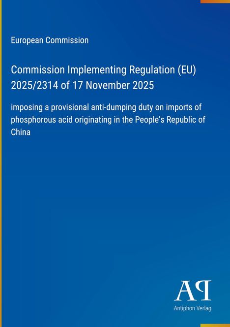 Titel: "Commission Implementing Regulation (EU) 2025/2314, 17 Nov 2025". Es ist ein blaues Dokument-Cover.