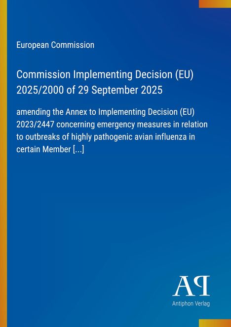 Text: "European Commission, Commission Implementing Decision (EU) 2025/2000 of 29 September 2025." Blaues Design.
