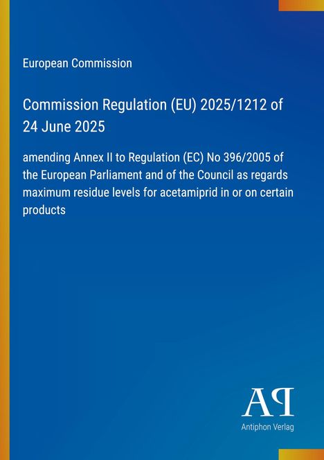 Text zur EU-Verordnung von 2025. Blau-gelber Hintergrund. Logo unten rechts mit Schrift "Antiphon Verlag".