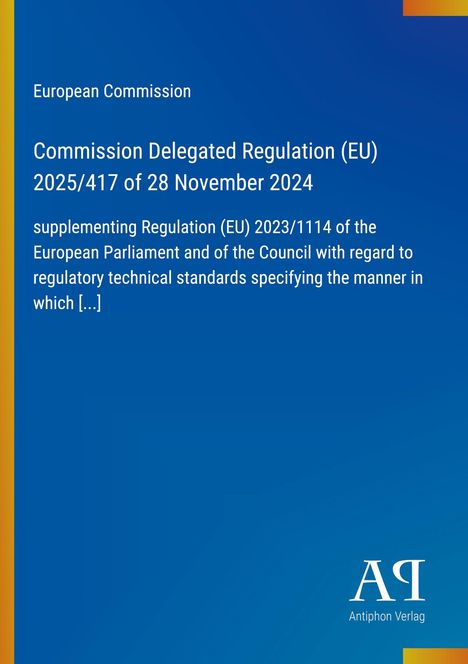 Text über EU-Verordnung auf blauem Hintergrund. Logo unten rechts. Links vertikaler gelber Streifen.