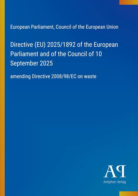 Text zur EU-Richtlinie und Datum auf blauem Hintergrund, unten rechts Logo von Antiphon Verlag.