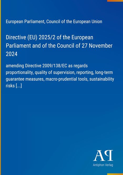 Directive (EU) 2025/2, European Parliament, 27 November 2024. Blaues Layout, Antiphon Verlag-Logo unten rechts.