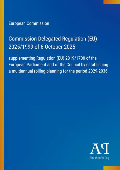 Titel: EU-Verordnung, Planung 2029-2036. Blauer Hintergrund, vertikale gelbe Linie links, Verlagslogo unten rechts.