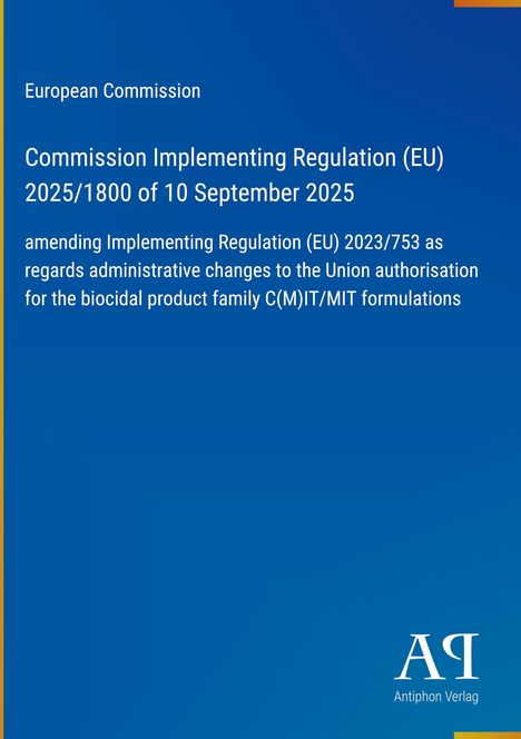 Text: "European Commission, Commission Implementing Regulation (EU) 2025/1800 of 10 September 2025..." Unten ein Verlag-Logo.