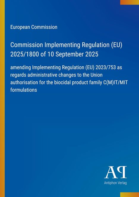 Oben steht "European Commission". Darunter ist ein langer Titel über EU-Regulationen auf einem blauen Hintergrund.