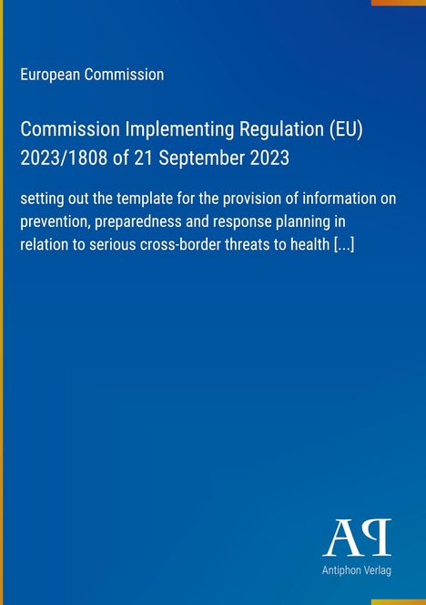 Text über EU-Verordnung zu Gesundheitsbedrohungen von 2023, blauer Hintergrund, unten rechts Logo "AR Antiphon Verlag".