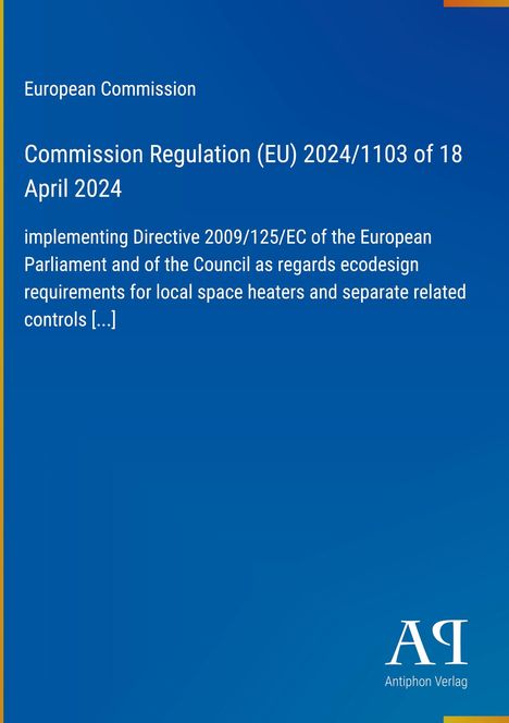 Auf blauem Hintergrund steht Text zur EU-Verordnung 2024/1103 über Ökodesignanforderungen. Unten rechts ist ein Logo.