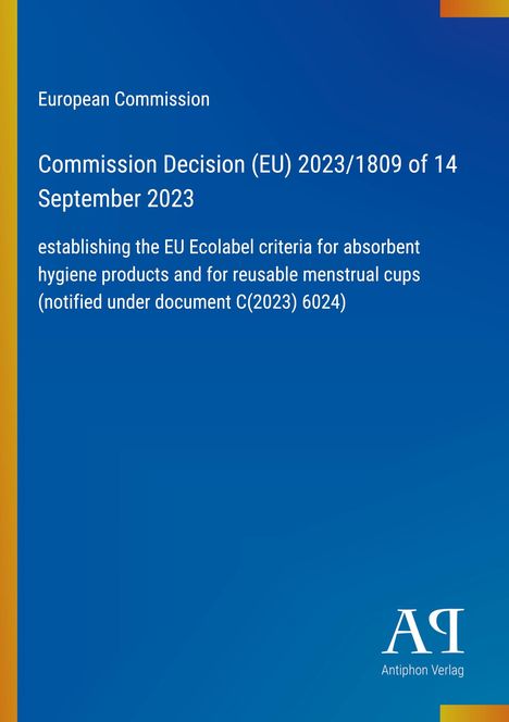 Text: "Commission Decision (EU) 2023/1809 of 14 September 2023." Blaue Hintergrundfarbe mit schlichtem Design.