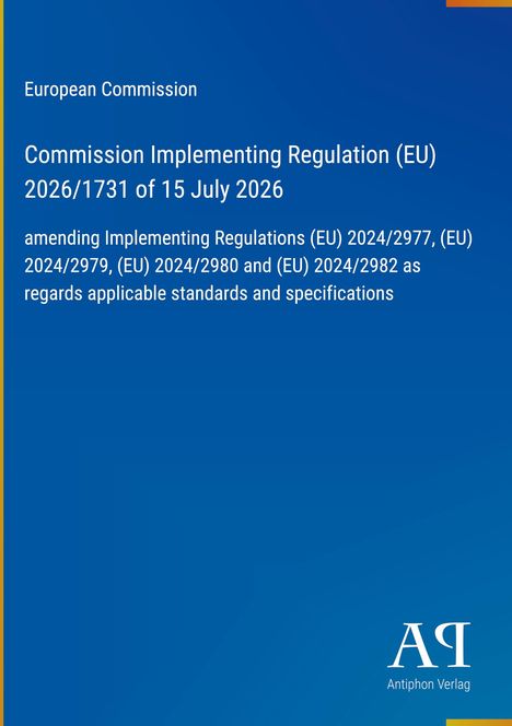 Titel: "Commission Implementing Regulation (EU) 2026/1731 of 15 July 2026". Blauer Hintergrund, Logo unten rechts.