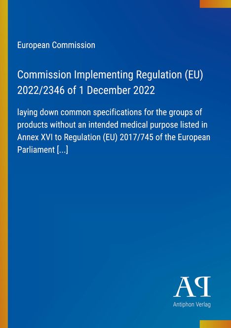 Commission Implementing Regulation (EU) 2022/2346, EU-Verordnungstext, blau, mit gelbem Rand links.