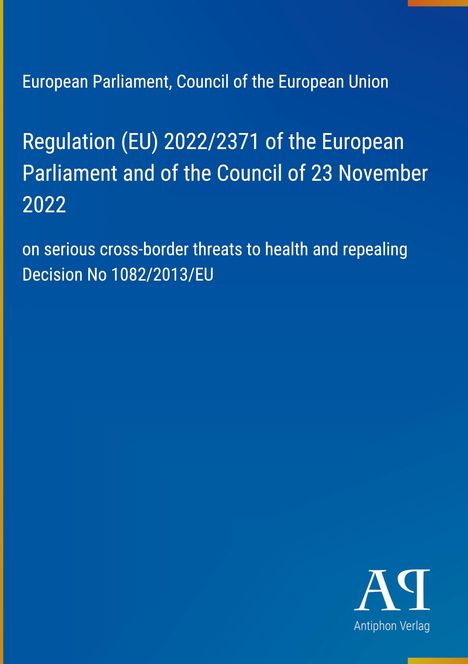 Regulation (EU) 2022/2371 des Europäischen Parlaments und Rates. Blaues Design, Antiphon Verlag-Logo unten.