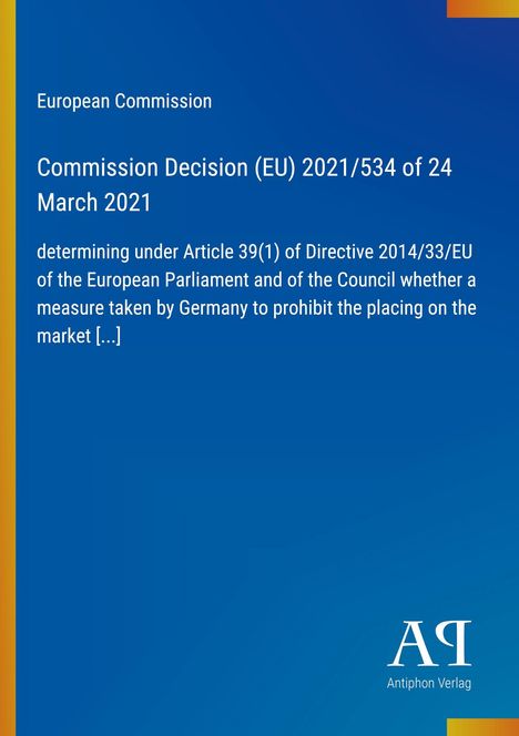 Commission Decision (EU) 2021/534 vom 24. März 2021, blauer Hintergrund, gelber Rand links, Logo unten rechts.
