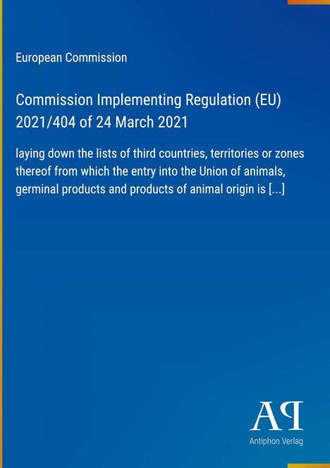 Text von der Europäischen Kommission über eine Durchführungsverordnung. Blaues Design mit Logo unten.