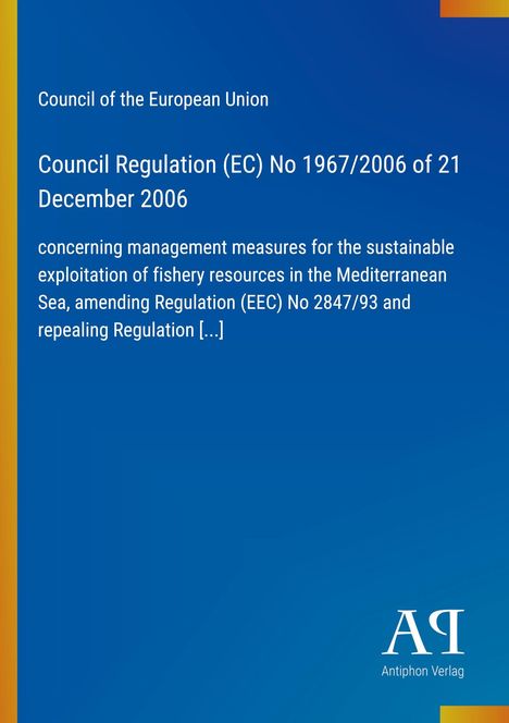 Oben steht: "Council of the European Union". Dominierende Farbe ist Blau mit einem bunten Streifen links. Unten ein "AR" Logo.