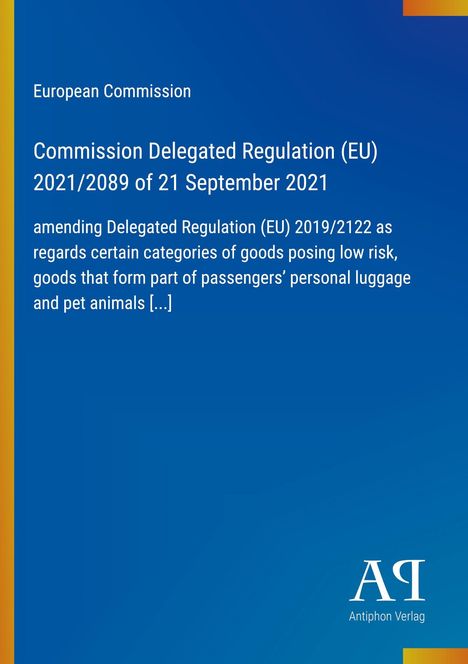 "Commission Delegated Regulation (EU) 2021/2089", blauer Hintergrund, gelbe und rote Details rechts oben.