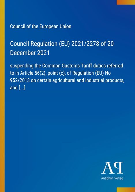 Council of the European Union, Council Regulation (EU) 2021/2278 of 20 December 2021, blauer Hintergrund, AQ Logo.