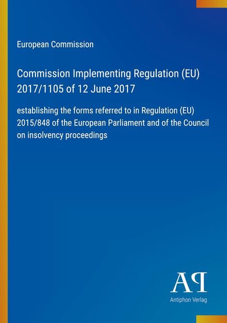 Titel: "Commission Implementing Regulation (EU) 2017/1105". Blau mit gelbem Rand links, Logo unten rechts.