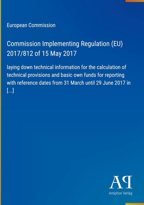 Text über EU-Verordnung auf blauem Hintergrund, oben links "European Commission", unten rechts Antiphon Verlag Logo.