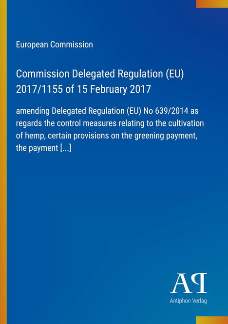 "Commission Delegated Regulation (EU) 2017/1155" auf blauem Hintergrund. Logo: Antiphon Verlag.