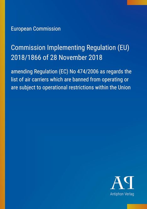 Europäische Kommission, Verordnung (EU) 2018/1866. Blaues Cover mit gelbem Rand links, Logo unten rechts.