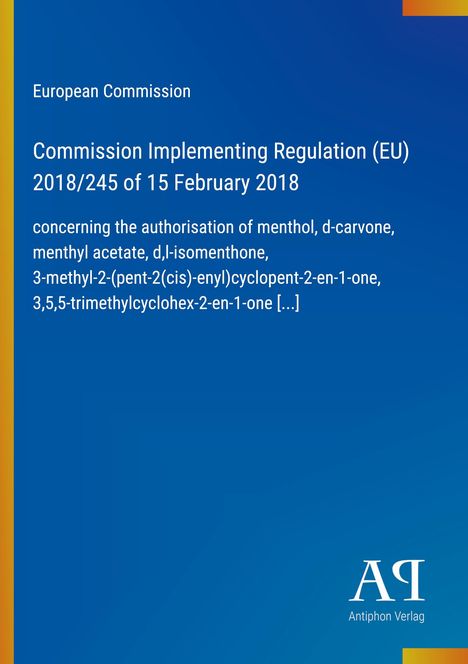Text über EU-Verordnung zur Genehmigung von Menthol und anderen chemischen Verbindungen. Unten rechts ein Logo.