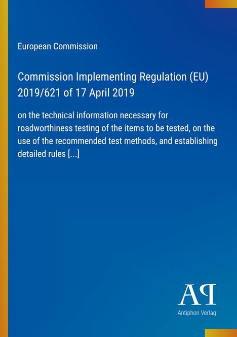 Europäische Kommission, Titel der Verordnung (EU) 2019/621, blaues Design mit Verlagslogo unten rechts.