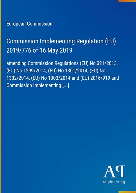 Titel: "Commission Implementing Regulation (EU) 2019/776 of 16 May 2019". Blaues Cover, Logo unten rechts.