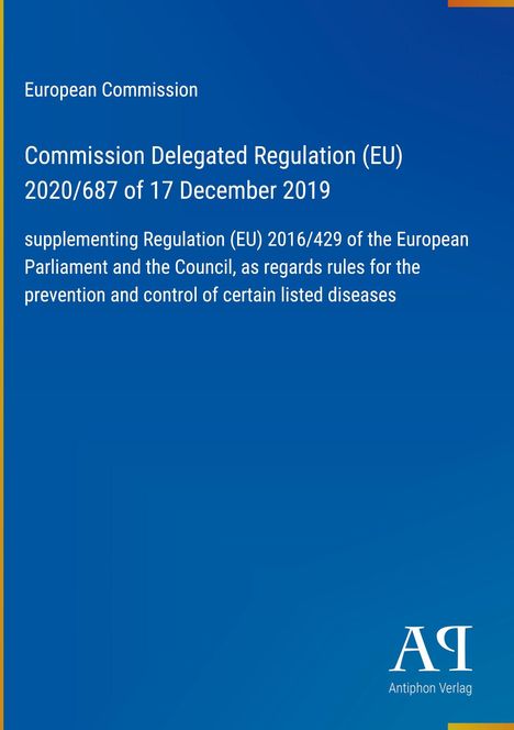 Text über EU-Verordnung 2020/687 zur Krankheitsprävention vor blauem Hintergrund. Unten rechts ein Verlag-Logo.