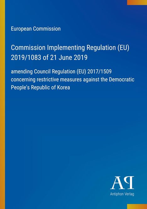 Text über EU-Verordnung zu Nordkorea; gelber Rand links, blauer Hintergrund, Logo unten rechts.