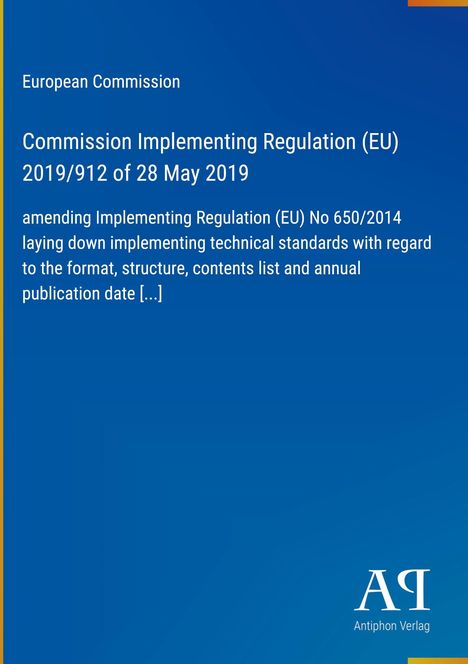 Text zur EU-Verordnung auf blauem Hintergrund und "Antiphon Verlag"-Logo unten rechts.