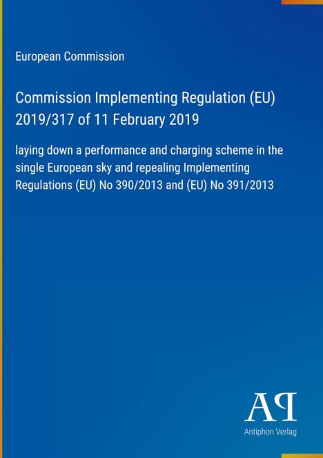 Text über EU-Verordnung zur Luftfahrt, blauer Hintergrund, Logo "AV" für Antiphon Verlag unten rechts.