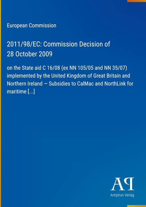 Titel: 2011/98/EC: Commission Decision of 28 October 2009. Blaues Hintergrund mit gelbem Streifen links.