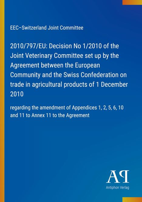 EEC-Switzerland Joint Committee, Entscheidung zum Handel mit Agrarprodukten. Logo unten, blauer Hintergrund.