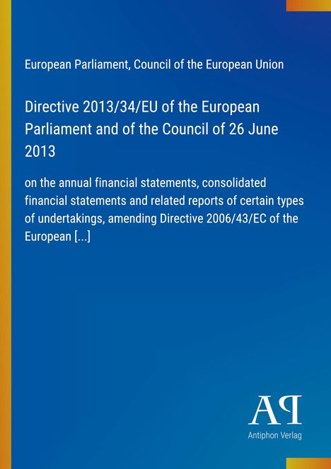 Direktive 2013/34/EU des Europäischen Parlaments und Rates vom 26. Juni 2013, blauer Hintergrund, AQ Logo.