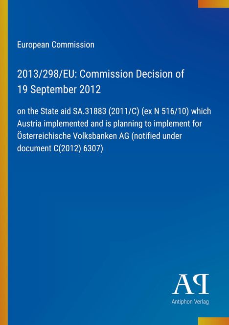 Titel: "2013/298/EU: Commission Decision of 19 September 2012" mit blauen Hintergrund und gelbem Rand links.
