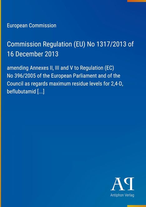 Titel: "Commission Regulation (EU) No 1317/2013". Blaue Seite mit gelber Kante und Logo unten.