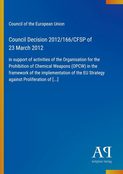 Council of the European Union, Entscheidung 2012/166/GASP, 23. März 2012, blauer Hintergrund mit gelbem Rand.