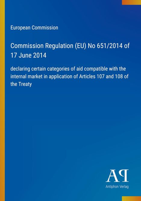 Titel: "Commission Regulation (EU) No 651/2014...". Blaues Design mit EU-Verweis und Verlag-Logo unten.