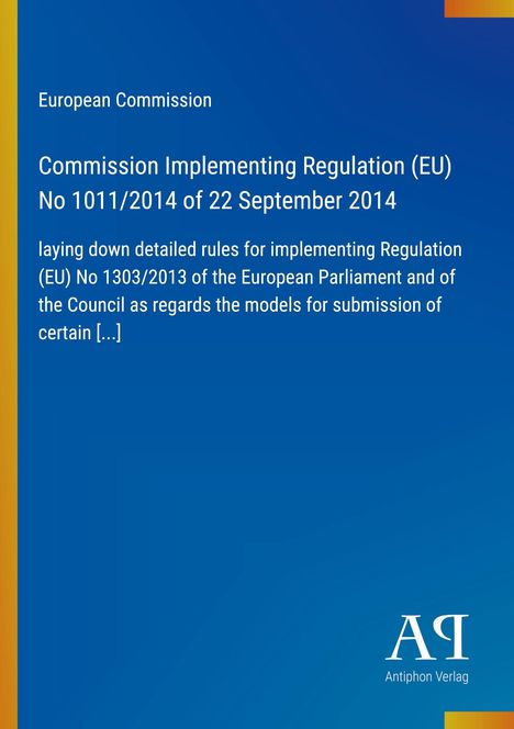 Text über Implementierungsverordnung der EU. Blaues Cover mit gelbem Streifen am linken Rand, unten Logo "Antiphon Verlag".
