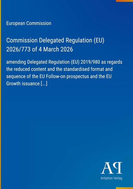 "Commission Delegated Regulation (EU) 2026/773 of 4 March 2026" auf blauem Hintergrund; Logo unten rechts.