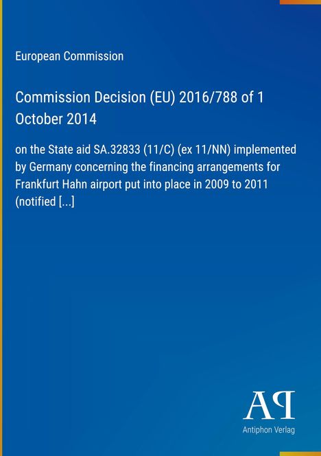 Titel: "Commission Decision (EU) 2016/788 of 1 October 2014". Blaues Design mit Verlagslogo unten rechts.
